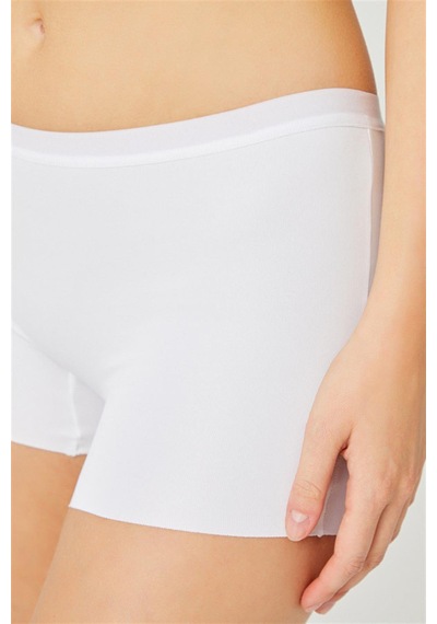 Cottonhill Beyaz Basic Lazer Kesim Dikişsiz Kadın Boxer Külot Beyaz