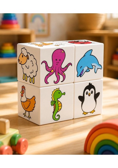 Küpss Ece'nin Mini Hayvanat Bahçesi, 24 Sevimli Hayvan Figürü - 1 Yaş Oyuncak - Bebek Oyuncakları - 4 Manyetik Küp/blok