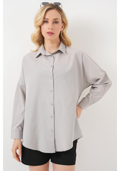 Bigdart 3900 Oversize Uzun Basic Gömlek - A.Gri