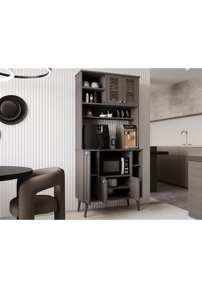 Kahve Köşesi 90 Cm %100 Mdf Panjur Kapak Çok Amaçlı Dolap Gri