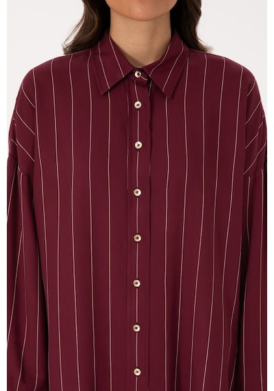 U.S. Polo Assn. Kadın Bordo Çizgili Uzun Kollu Gömlek 50308768-VR177