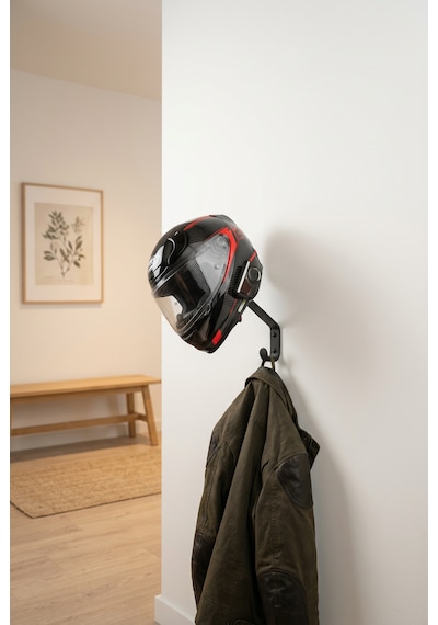 Vux Moto Duvar Tipi Metal Kask Ve Mont Askılığı - Motosiklet Ekipman Tutucu Mat Siyah