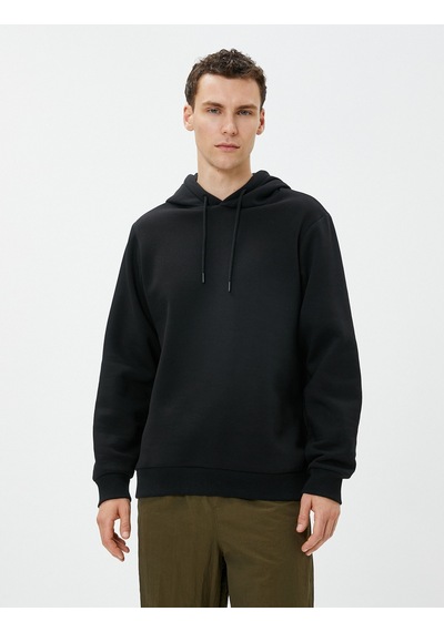 Koton Basic Kapşonlu Sweat Uzun Kollu Şardonlu Siyah 4wam70023mk Siyah