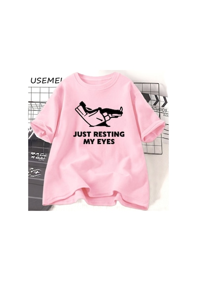 Flood Of Style Sadece Gözlerimi Dinlenme T Komik Yorgun Baba Baba Erkek T-shirt Yaz Pamuk Kısa Kollu Pembe