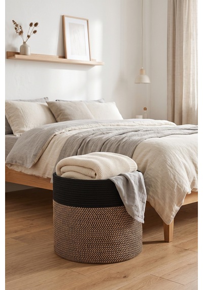 Villadia Home Textile Hasır Sepet Çok Amaçlı Çamaşır Oyuncak Battaniye Kıyafet Depolama Sepeti Dekoratif Organizer 3002sepet