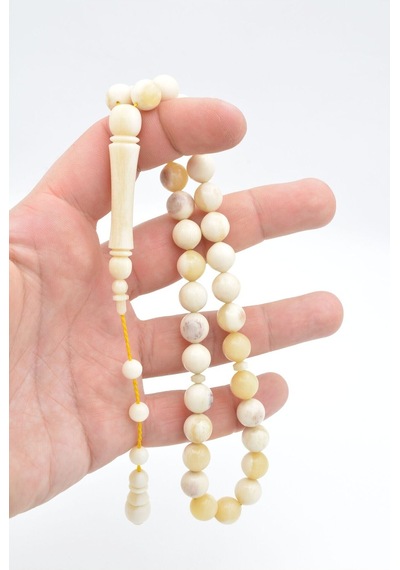 Sistemli Sığırcık Kesim Balina Kemiği Tesbih 10 Mm Bej