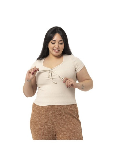 Disentis Büyük Beden Yarım Kollu Göğüste Bağcık Detaylı Kaşkorse Bej Rengi Body-bej Bej