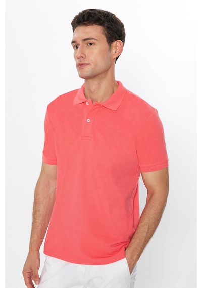 Tudors Erkek Slim Fit Dar Kesim Pamuklu Yumuşak Dokulu Serin Tutan Kumaş Düz Pike Nar Polo Yaka Tişört-31624-nar Nar