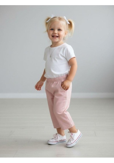 Zekids Kız Bebek Yumuşak Dokulu Beli Lastikli Pantolon-16946 Pembe