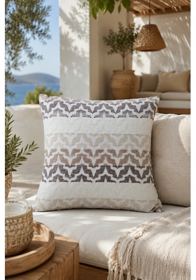 Fuly Consept Rhythmweave Sand Krem Bej Gri Dokulu Görünümlü Zigzag Desenli Modern Kırlent Kılıfı Çok Renkli