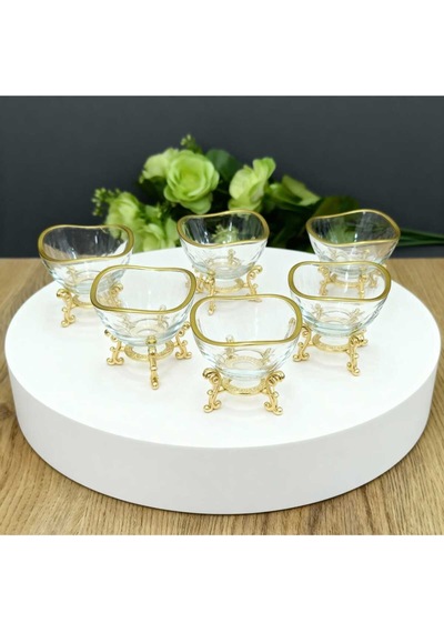Çnr Home Collection 6' Lı Lüx Kahve Yani Mini Lokumluk Şekerlik Sosluk Gold