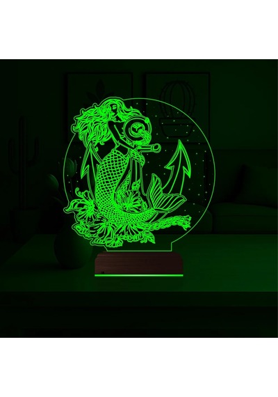 Luvivia Deniz Kızı Mermaid Çapa 3d Lamba - Masa Gece Lambası Şeffaf