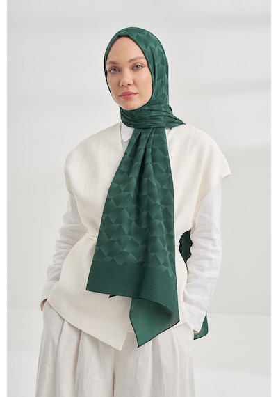 Armanda Cotton Monogram Geometrik Desen Şal 3120 Zümrüt Yeşili
