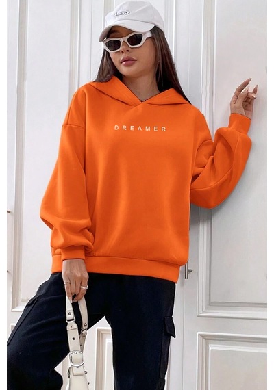 Dreamer Baskılı Oversize Sweatshirt Turuncu