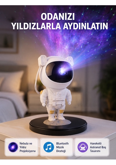 Astronot Projeksiyon Lambası Bluetooth Müzikli Ve Uzaktan Kumandalı  Najmaddin