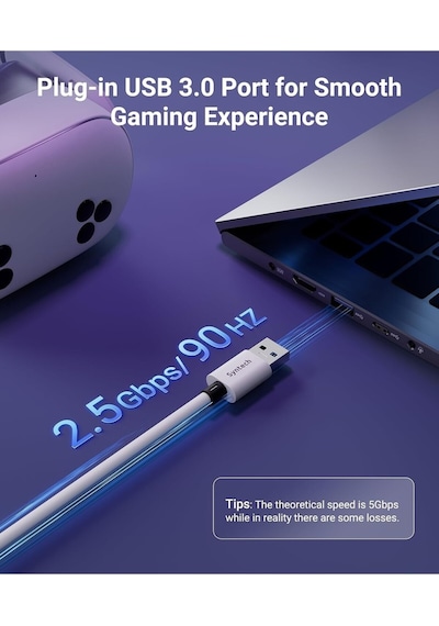 5m Usb 3.0 Vr Link Kablosu Meta Quest 3s/3/quest 2 Uyumlu Ekstra Şarj Portlu Beyaz