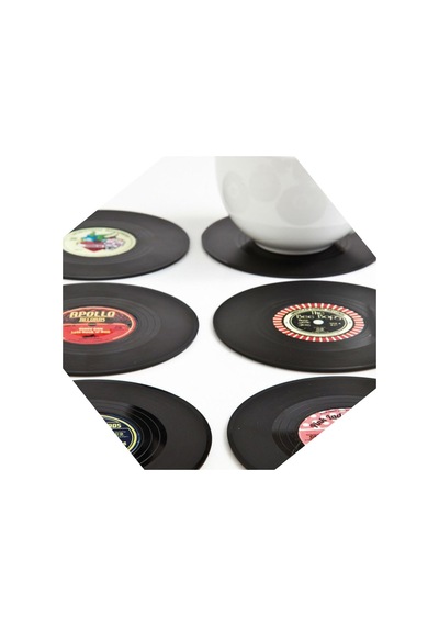 Spelt 6 Adet Vinil Plak Görünümlü Retro Tasarım Konsept Kaydırmaz Bardak Altlığı 10,5 Cm Diğer
