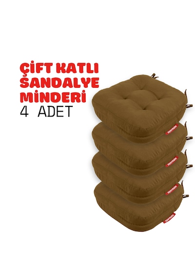 Xpermate 4'lü Çift Kat Sandalye Minderi 42x42x8 Kahverengi