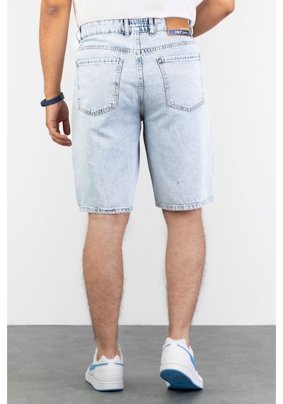 HLT Jeans Erkek Mavi Kar Yıkamalı Baggy Fit Rahat Kesim %100 Pamuk Denim Loose Jeans Kot Şort Arthur-Mavikar 001