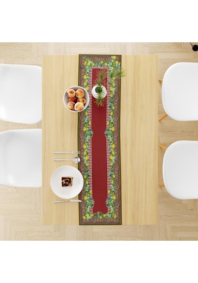 Renkli Limon Desenli Runner 140x45cm Ince Keten, Uluslararası Yıkama Ve Solmama Sertifikası Çok Renkli