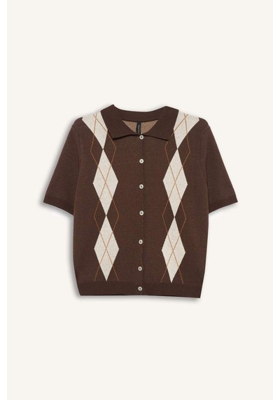 Defacto Regular Fit Polo Yaka Triko Hırka F7976ax25aubn340 Kahve