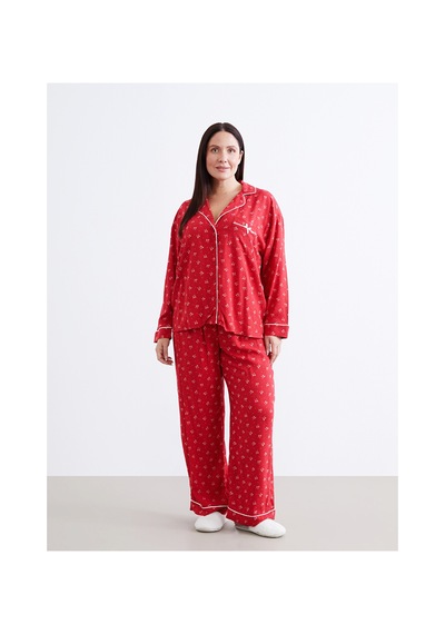 Lcw Dream Kırmızı Gömlek Yaka Kadın Pijama Takımı