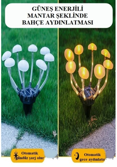 Solar 8 Mantarlı Led Güneş Enerjili Kazıklı Bahçe Lambası Bahçe Çim Peyzaj Dekorasyon Lambası 1