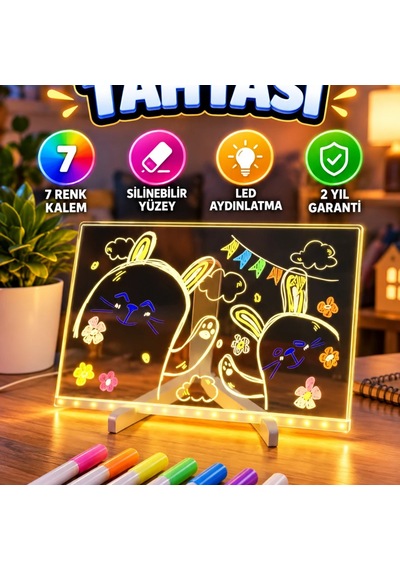7 Renkli Kalemli Silinebilir Led Akrilik Mesaj Ve Yazı Tahtası