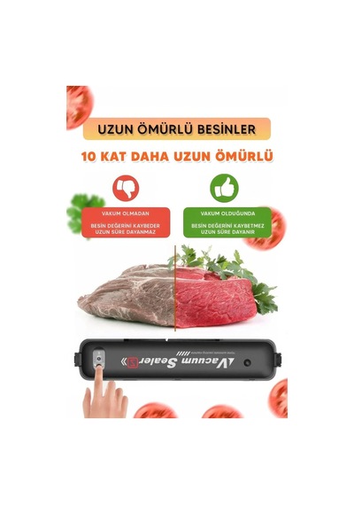 Gıda Vakum Ve Mühürleme Makinesi Tazelik Koruma Ev Ve Restoran 10 Adet Vakum Torbası li