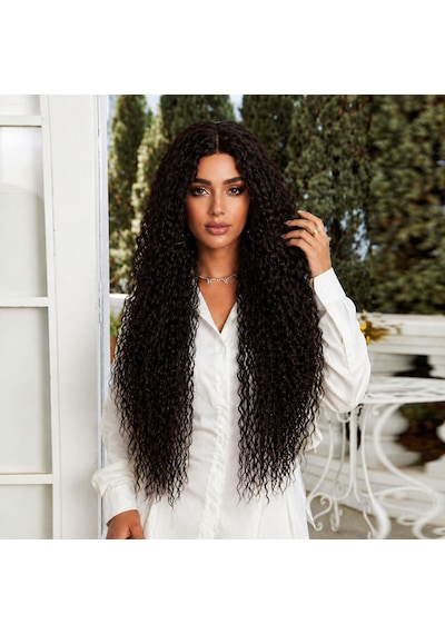 Afro Dalga Fiber Sentetik Tül Peruk / Koyu Kestane - Lygl-874994 Renkli
