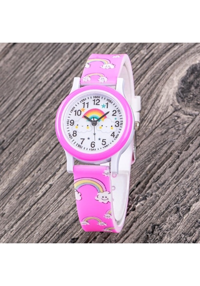 Çocuk Saatleri Şık Analog Gökkuşağı Çocuk Saati Bileklik Kombini St-304348