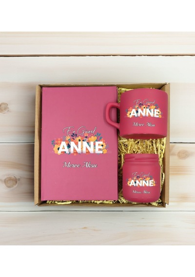 Bk Gift Kişiye Özel İsimli Dtf Anne Temalı Leylak Defter & Kahve Fincanı & Mum Hediye Seti-2, Anneye Hediye, Anneler Günü Hediyesi Kobitmeyencom30778