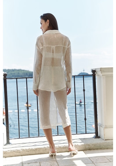 Mai Collection Mai Studios Co. Sorcha Ekru Transparan Gömlek Etek Takım Ekru