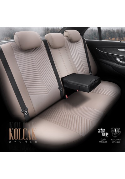 Advanced Design Özel Tasarım Premium Deri-Keten Ekstra Destekli Universal Oto Koltuk Kılıfı Tam Set