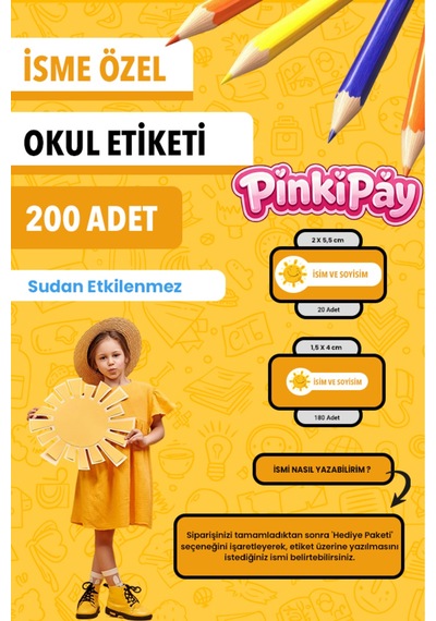 İsim Yazılabilir Güneş Temalı Okul Etiketi Kalem & Defter İçin 200 Adet Çoklu