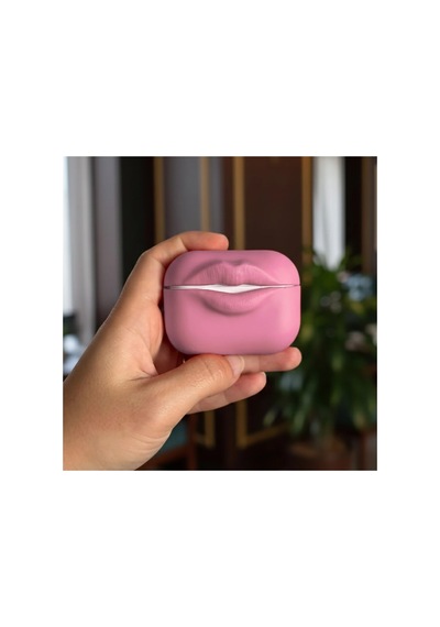 Caseonn Apple Airpods Uyumlu 5 Kılıf Kabartmalı Dudak Lip Pembe
