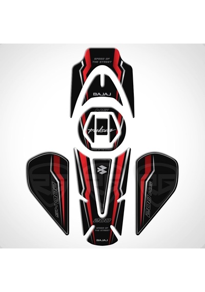 Bajaj Pulsar Ns 200 2011-2020 Uyumlu Tank Pad Set Dark Flame Serisi Kırmızı-siyah