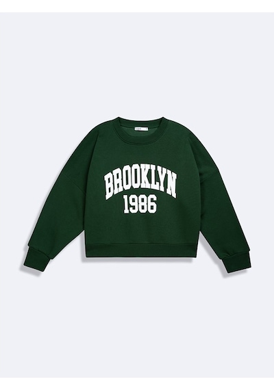 Ltb Uzun Kollu Sıfır Yaka Slogan Baskılı Yeşil Sweatshırt Çok Renkli L