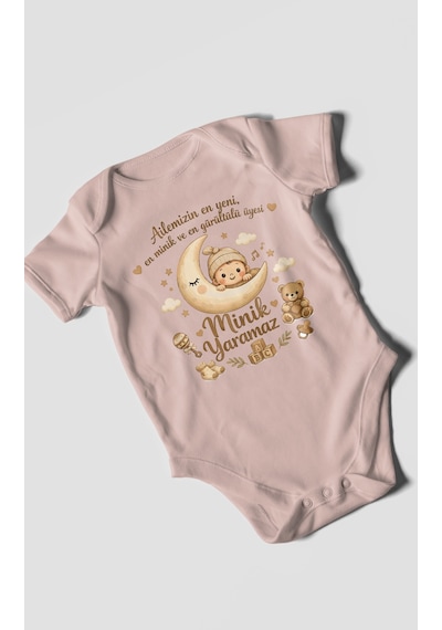 Morivokids Ailemizin En Yeni Yazılı Kısa Kollu Bebek Body %100 Pamuk Pastel Pembe