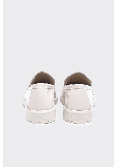 Derinet Tokalı Hakiki Deri Kadın Loafer Ekru Ekru