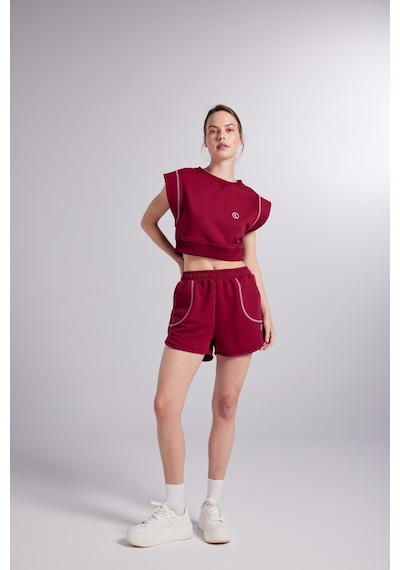Holly Lolly Beli Lastikli Kontrast Dikişli Mini Rhode Şort Bordo