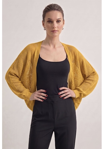 Neden Tekstil Premium Ajurlu İnce Triko Bolero Hırka - Sarı