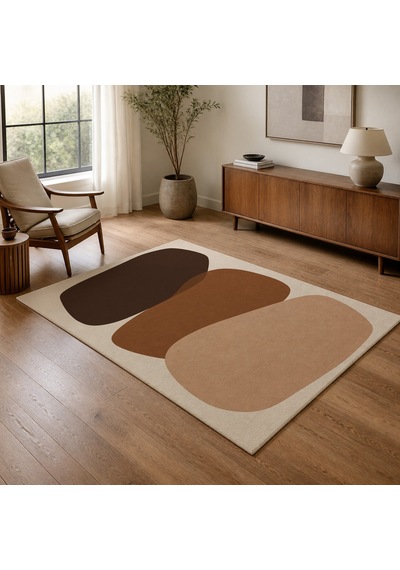 Kartela Halı Katman Taş Desenli Modern Halı Bakır Kaymaz Taban Makinede Yıkanabilir 160x240 Cm