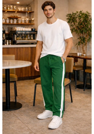 Tarz Cool Erkek Yeşil Şeritli Eşofman Altı Bağcıklı Baggy Rahat Kesim Günlük Spor Pantolon Yeşil Tarz Cool Erkek Yeşil Şeritli Eşofman Altı Bağcıklı Baggy Rahat Kesim Günlük Spor Pantolon Yeşil