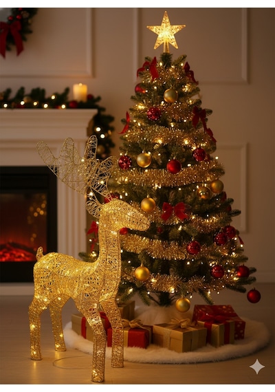60 Cm Altın Işıklı Tel Geyik Pil Dahil Led'li Yılbaşı Dekoratif Aydınlatma