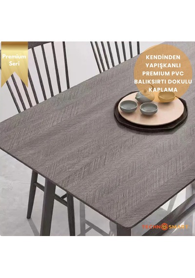 Technosmart 60 100cm Kendinden Yapışkanlı Balıksırtı Desenli Premium Duvar Kağıdı Masa Dolap Kaplama Vizon