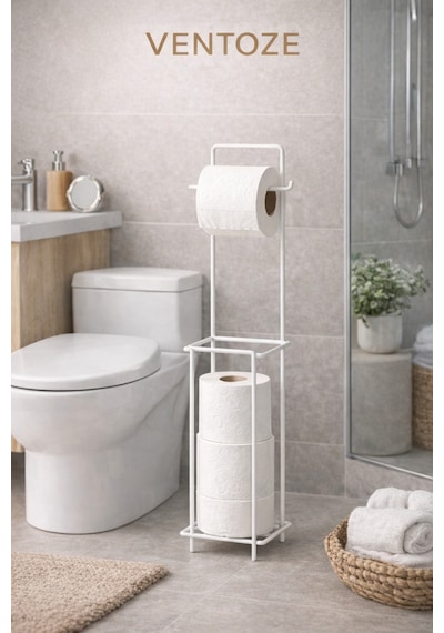 Modern Standlı Yedek Hazneli Tuvalet Kağıtlığı Şık Banyo Düzenleyici Organizer Paslanmaz Metal Çok Renkli
