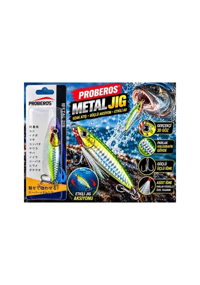 Proberos Metal Jig Holografik Parlak Gövde 3d Göz Güçlü Iğne Ve Etkili Aksiyonlu Olta Yemi