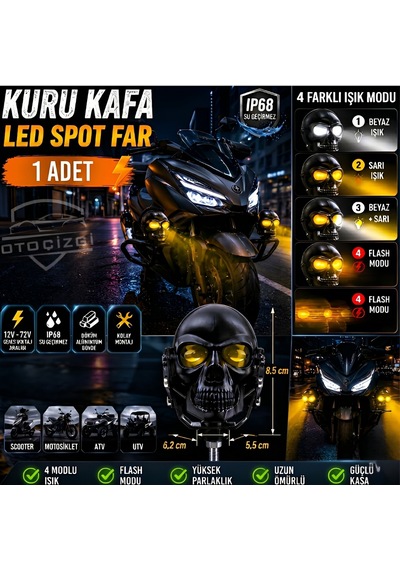 1 Adet Siyah Kuru Kafa Tasarımlı Led Spot Sis Farı, 4 Modlu Ip68 Su Geçirmez Motosiklet Atv Utv İçin"
