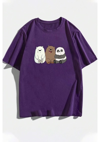 Flood Of Style Unisex Kafadar Ayılar Tasarım Tshirt Mor